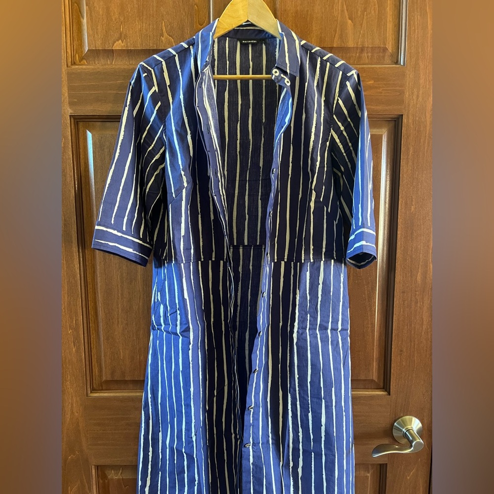Marimekko Shirt Dress Piccolo Stripes Blue and White Size 40 (Medium) - Picture 10 of 15